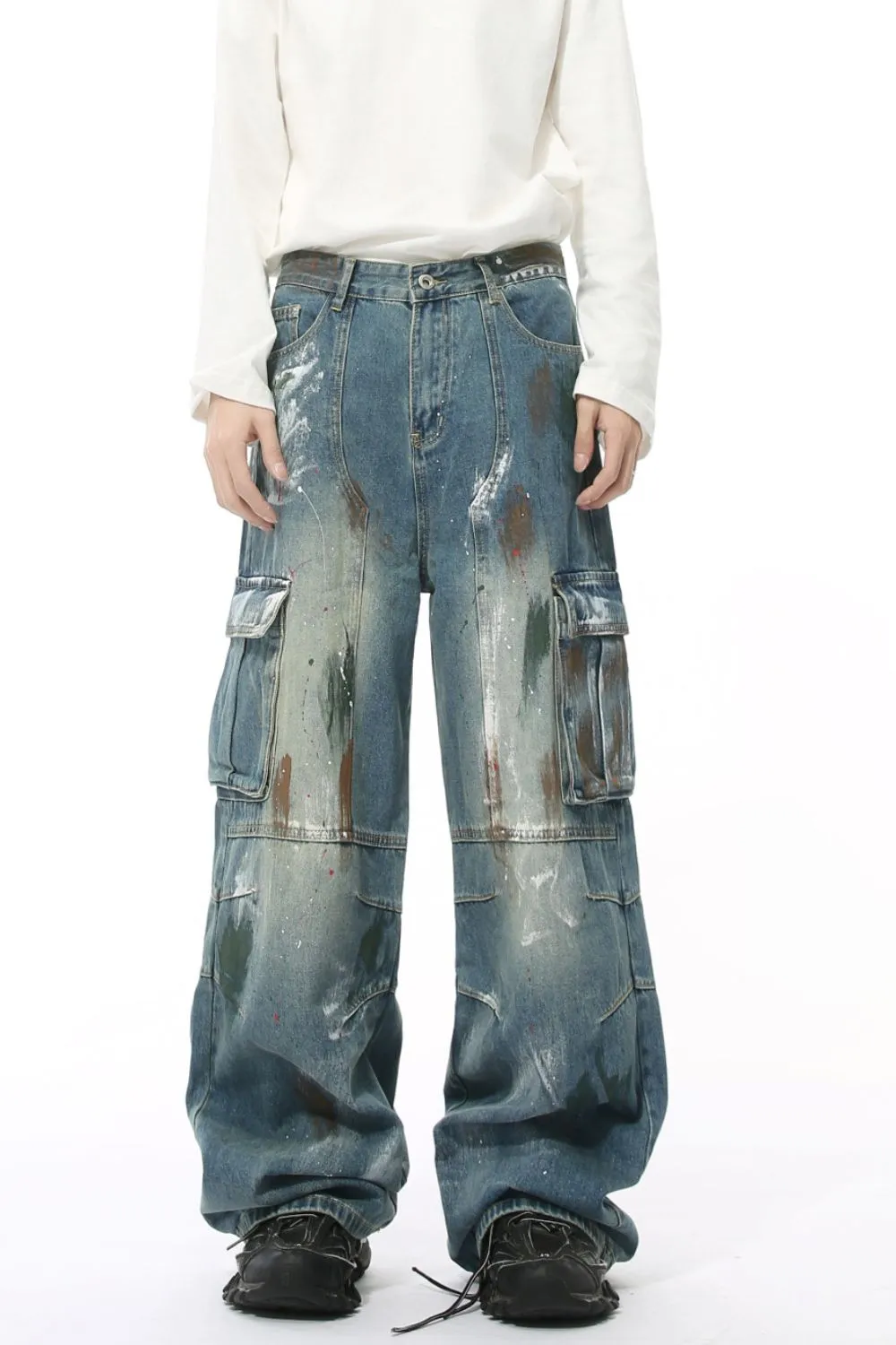 Waste Soil Style Jeans with Cargo Pockets, image 2