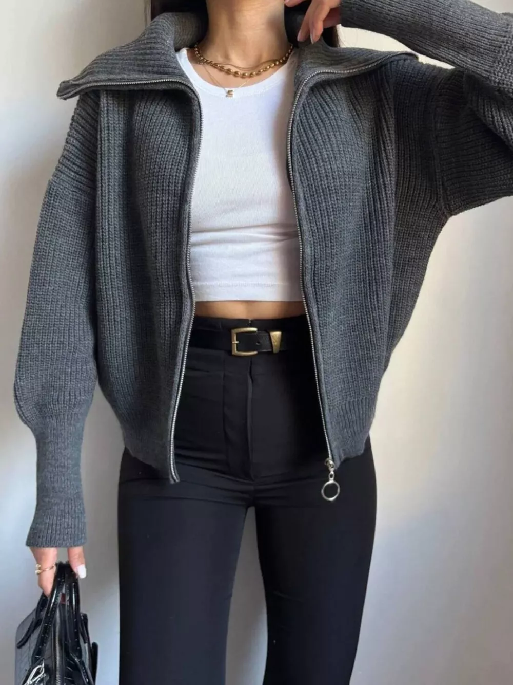 Zip Up Dropped Shoulder Cardigan, image 3