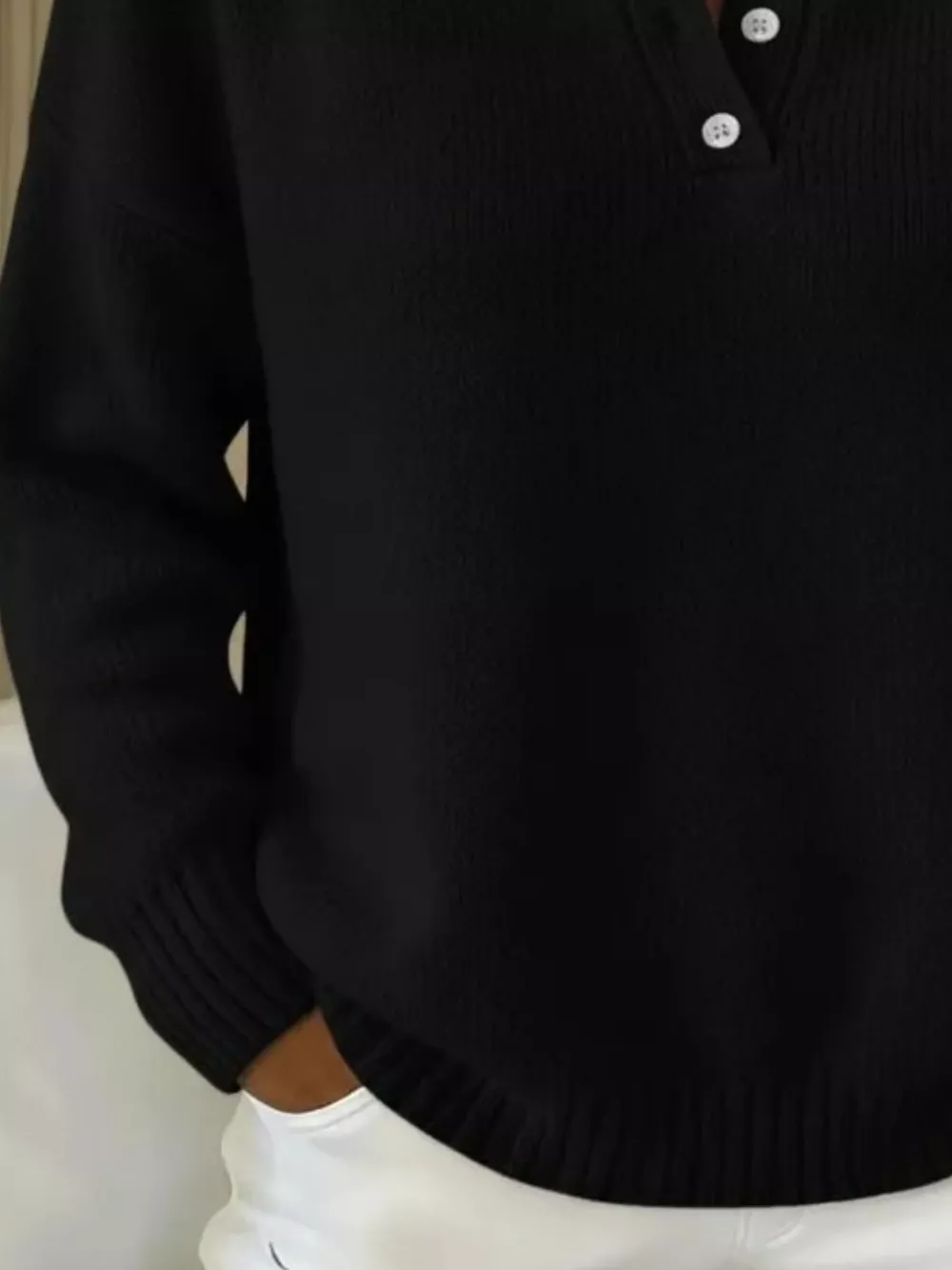 Full Size Button Detail Drop Shoulder Sweater Plus Size, image 12