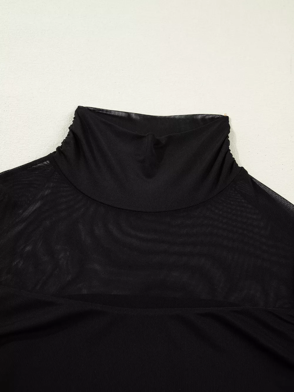 Sheer Mesh Patchwork High Neck Long Sleeve Top, image 6