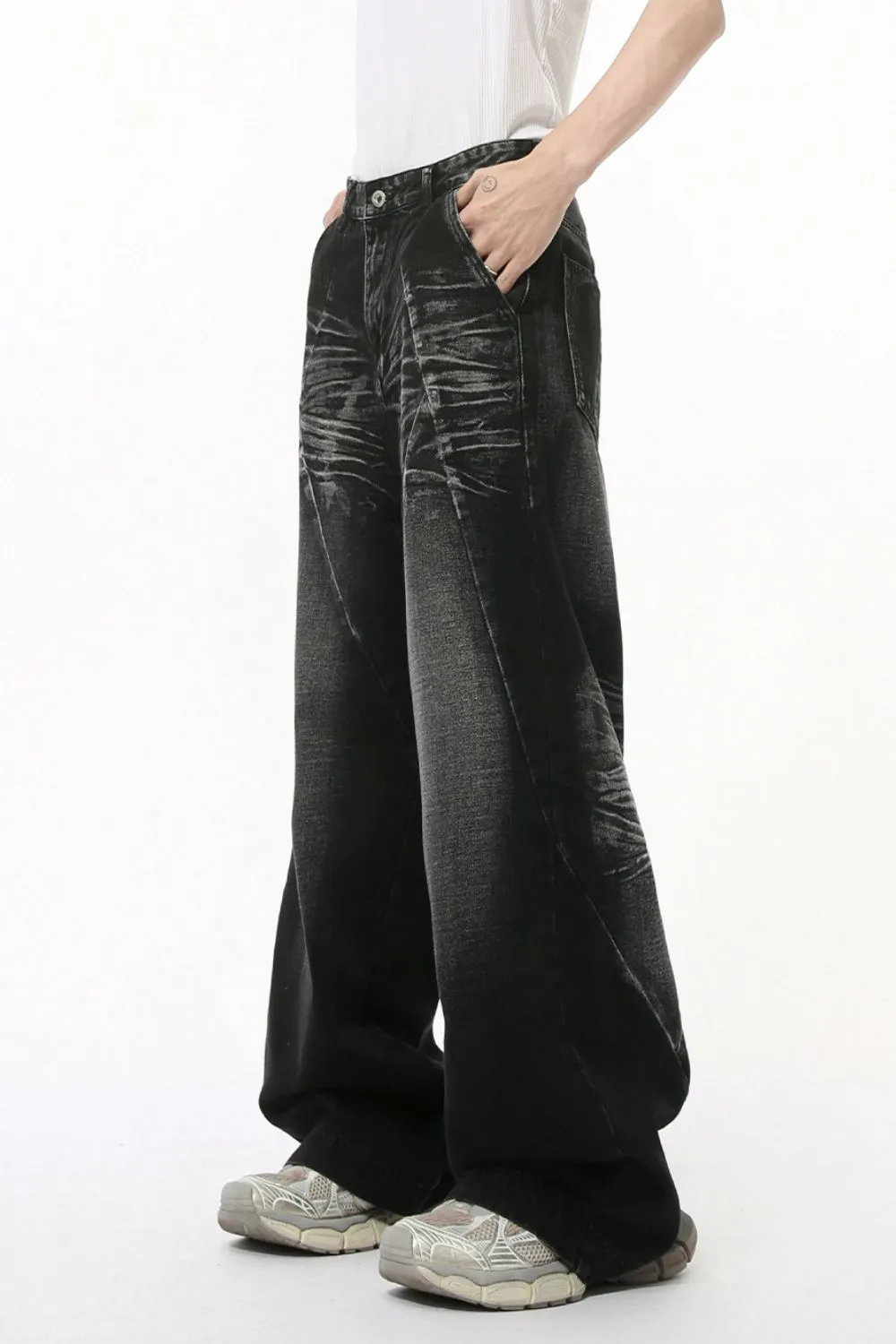 Washed Cat Whisker Straight Leg Jeans, image 4