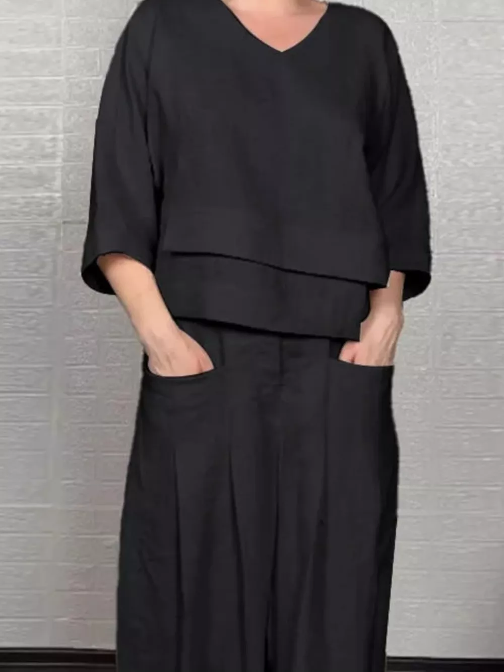 Full Size V-Neck Long Sleeve Top and Pants Set Plus Size, image 8