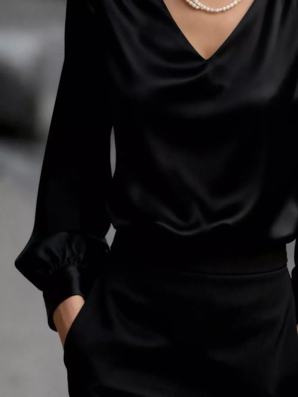 Satin V-Neck Long Sleeve Blouse, image 4