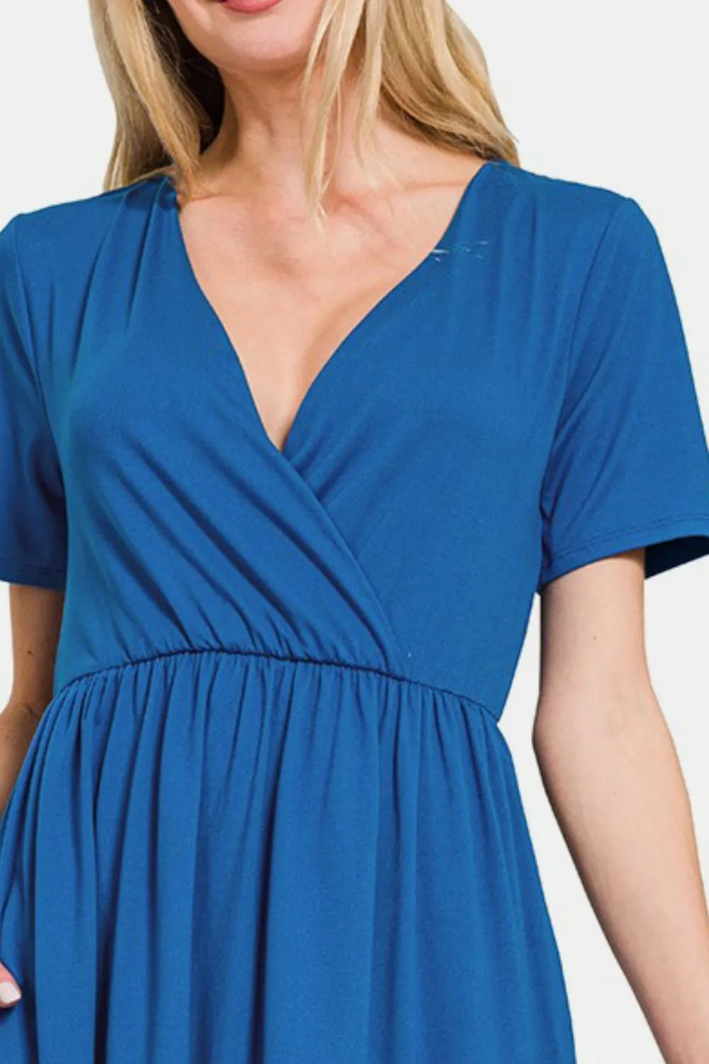 Surplice Short Sleeve Brushed DTY Dress, image 3