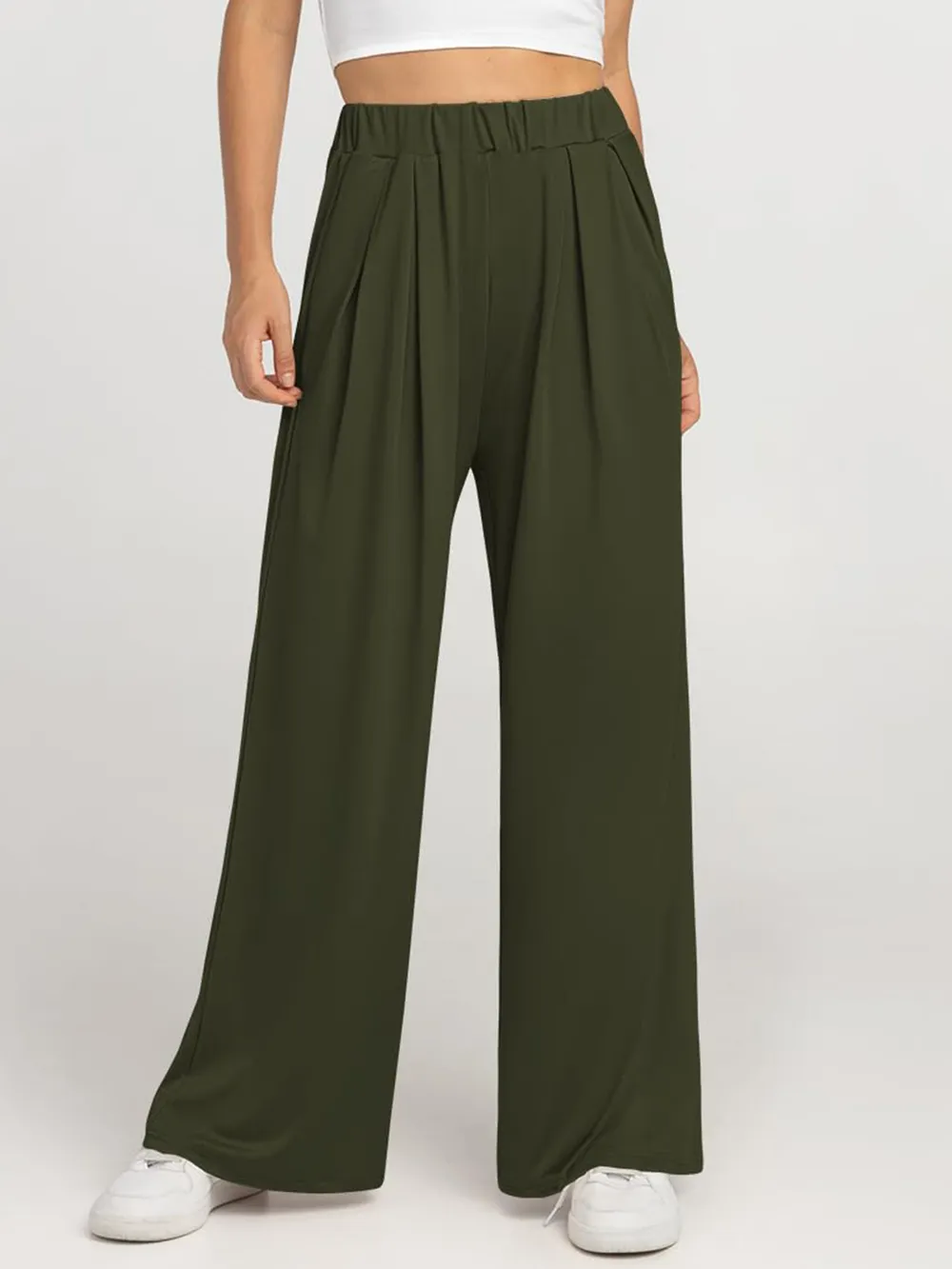 Elastic Waist Wide Leg Pants, image 5
