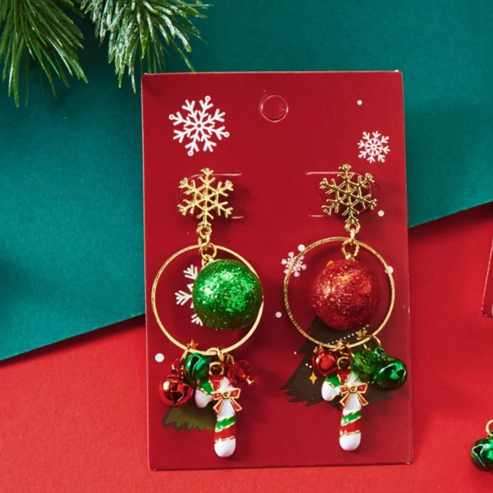 Christmas Snowflake Dangle Earrings with Colorful Beads, image 2