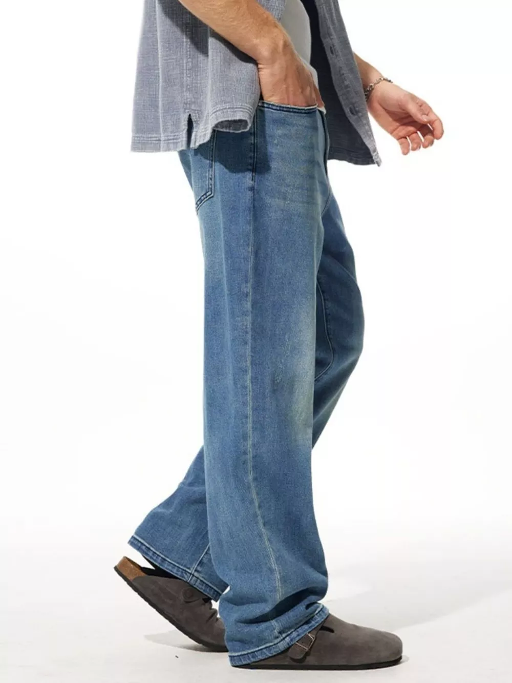 Men's Washed Wide Leg Jeans, image 4