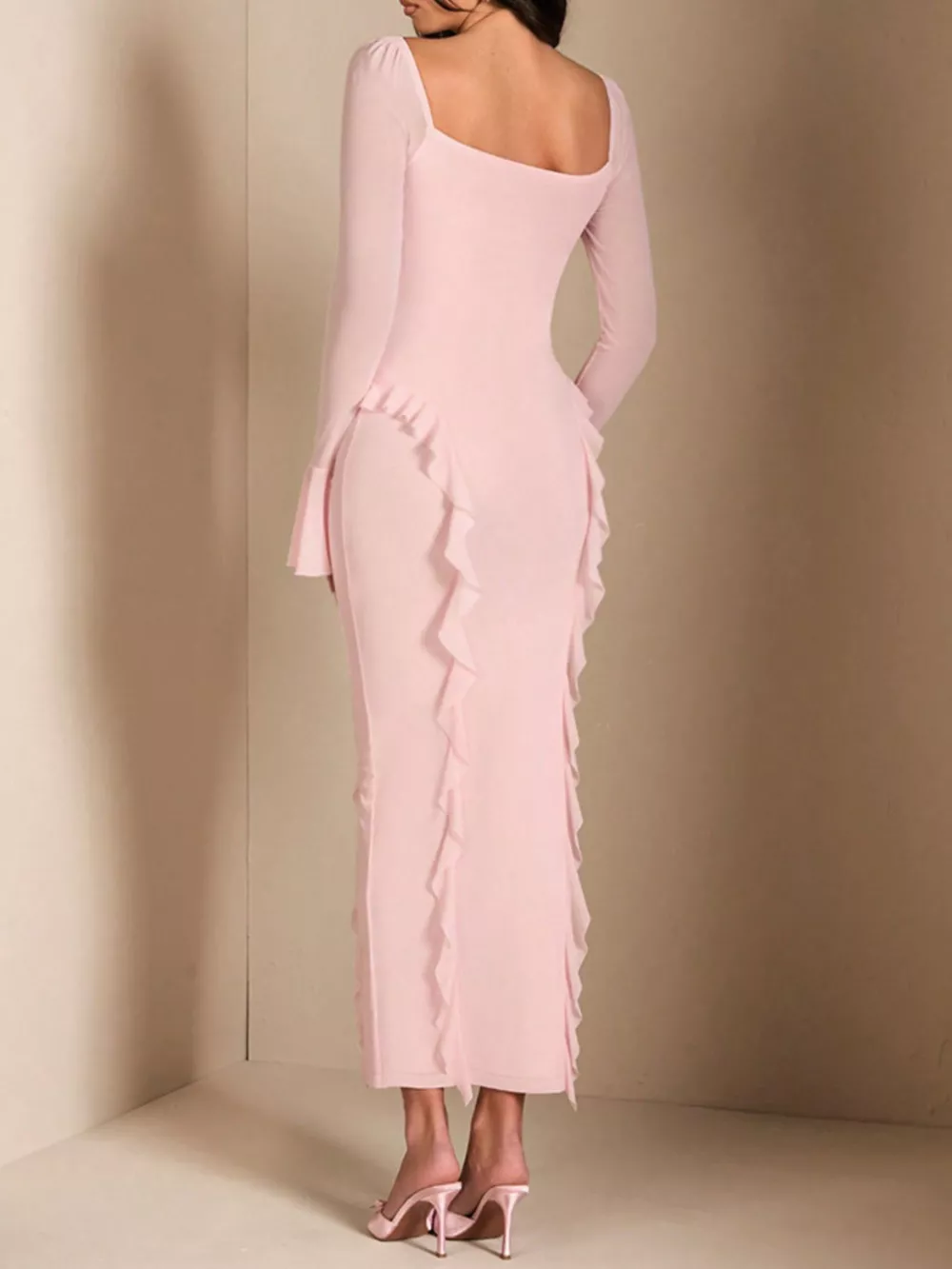 Ruffled Maxi Dress with Floral Detail, image 5