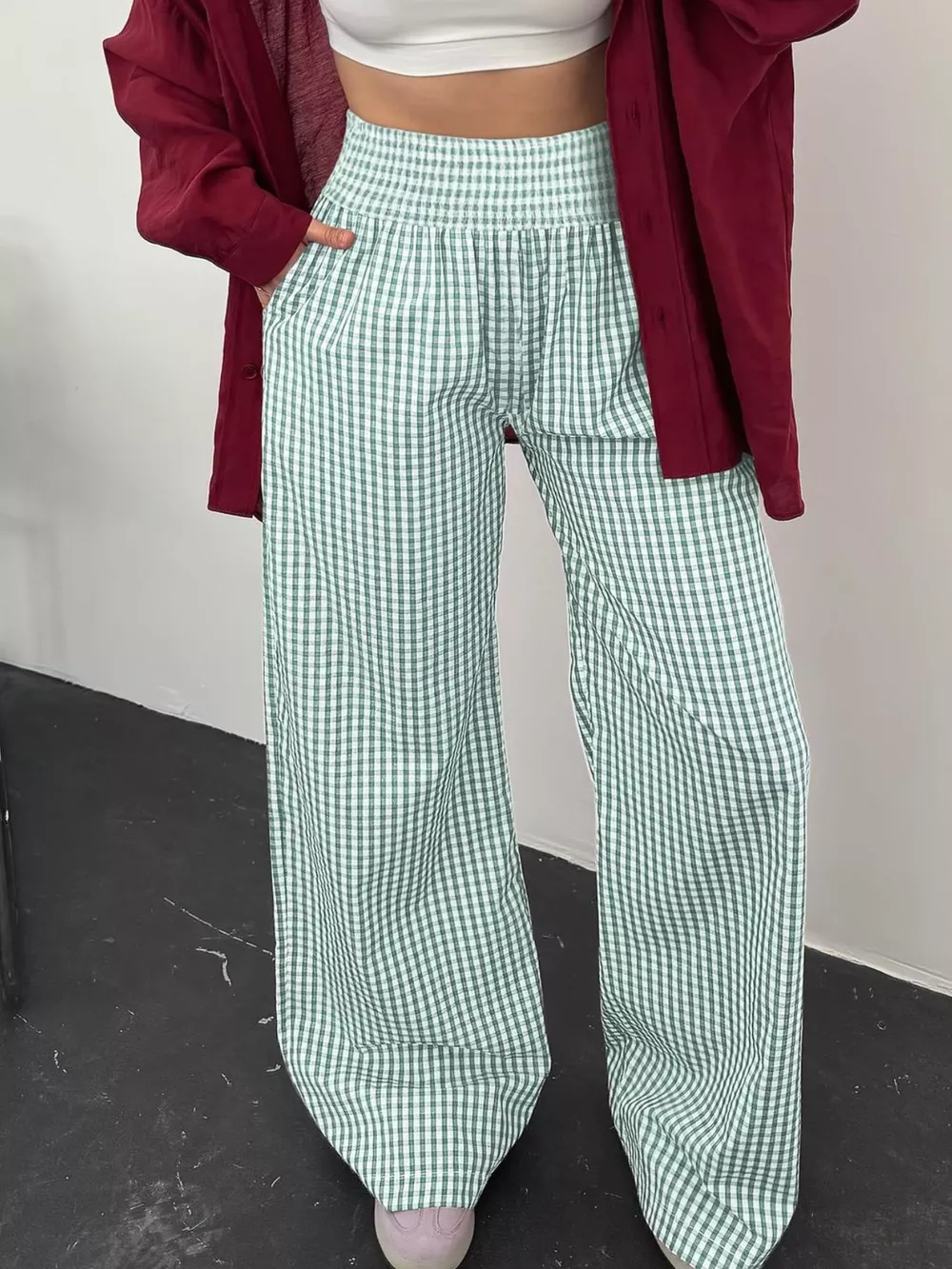 Gingham High Waist Wide Leg Pants, image 5