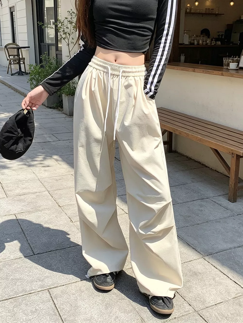 Wide-Leg Casual Pants with Drawstring