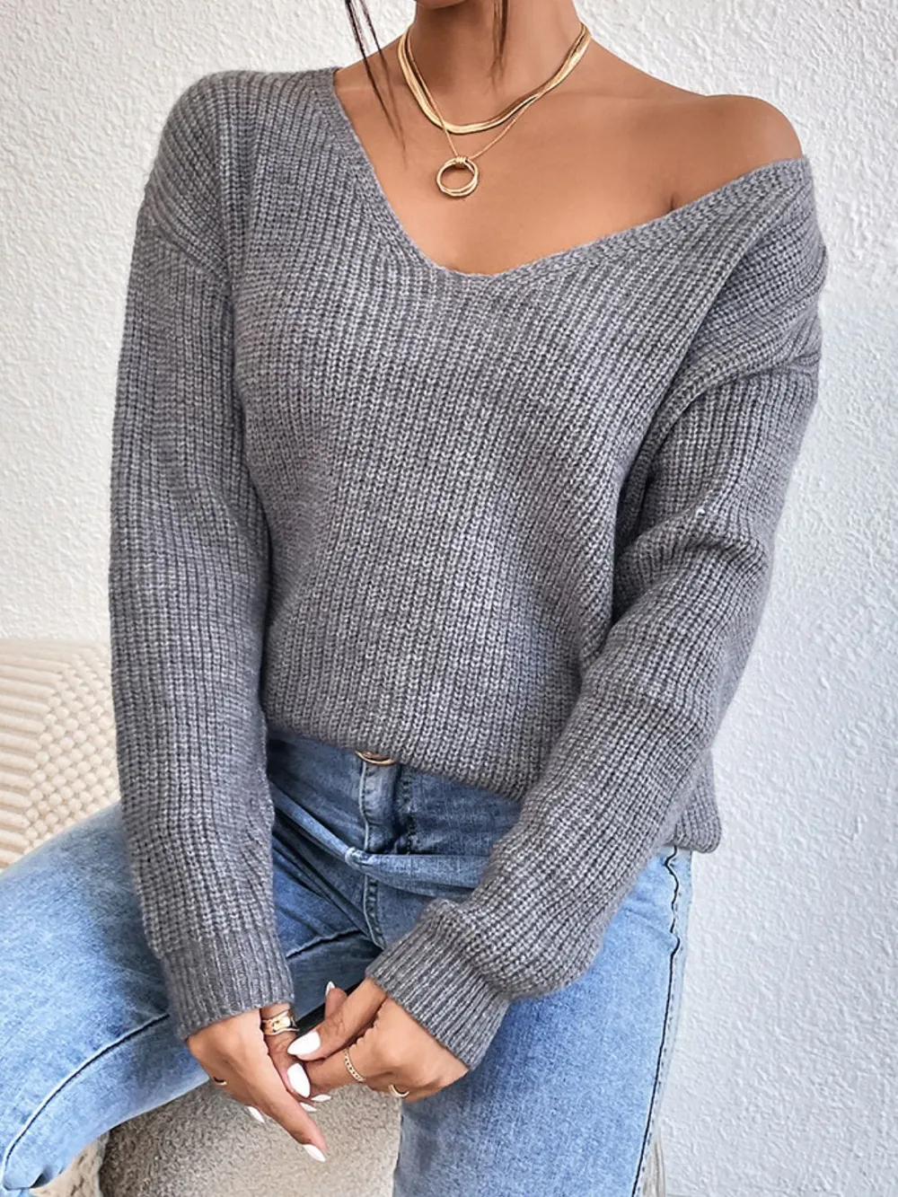 Crisscross V-Neck Long Sleeve Sweater, image 4