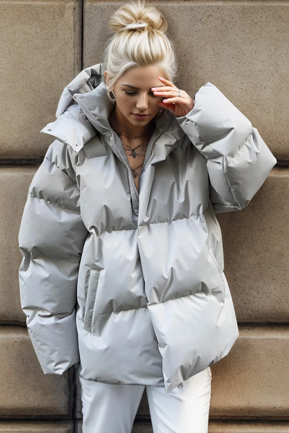 Pocketed Zip Up Hooded Puffer Jacket, image 14