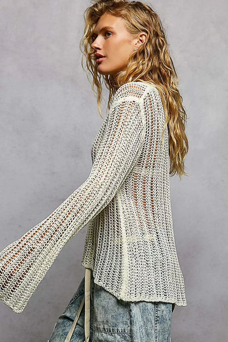 Openwork Round Neck Knit Cover Up, image 4