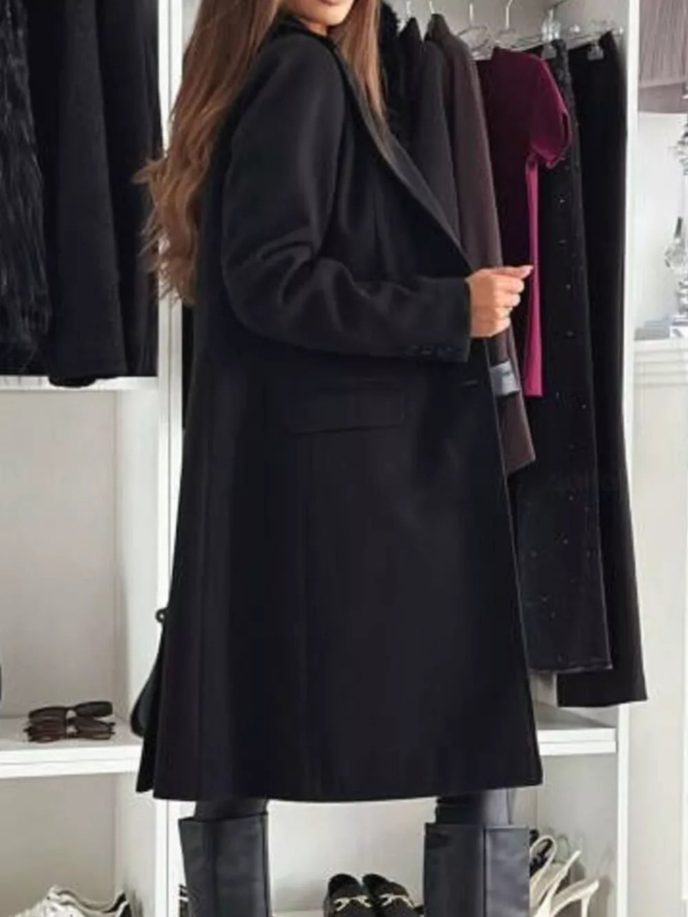 Lapel Collar Long Sleeve Coat, image 8