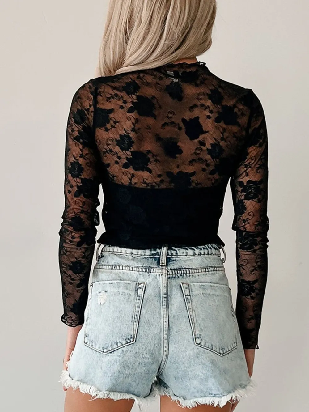 Lace Mock Neck Long Sleeve Blouse, image 9
