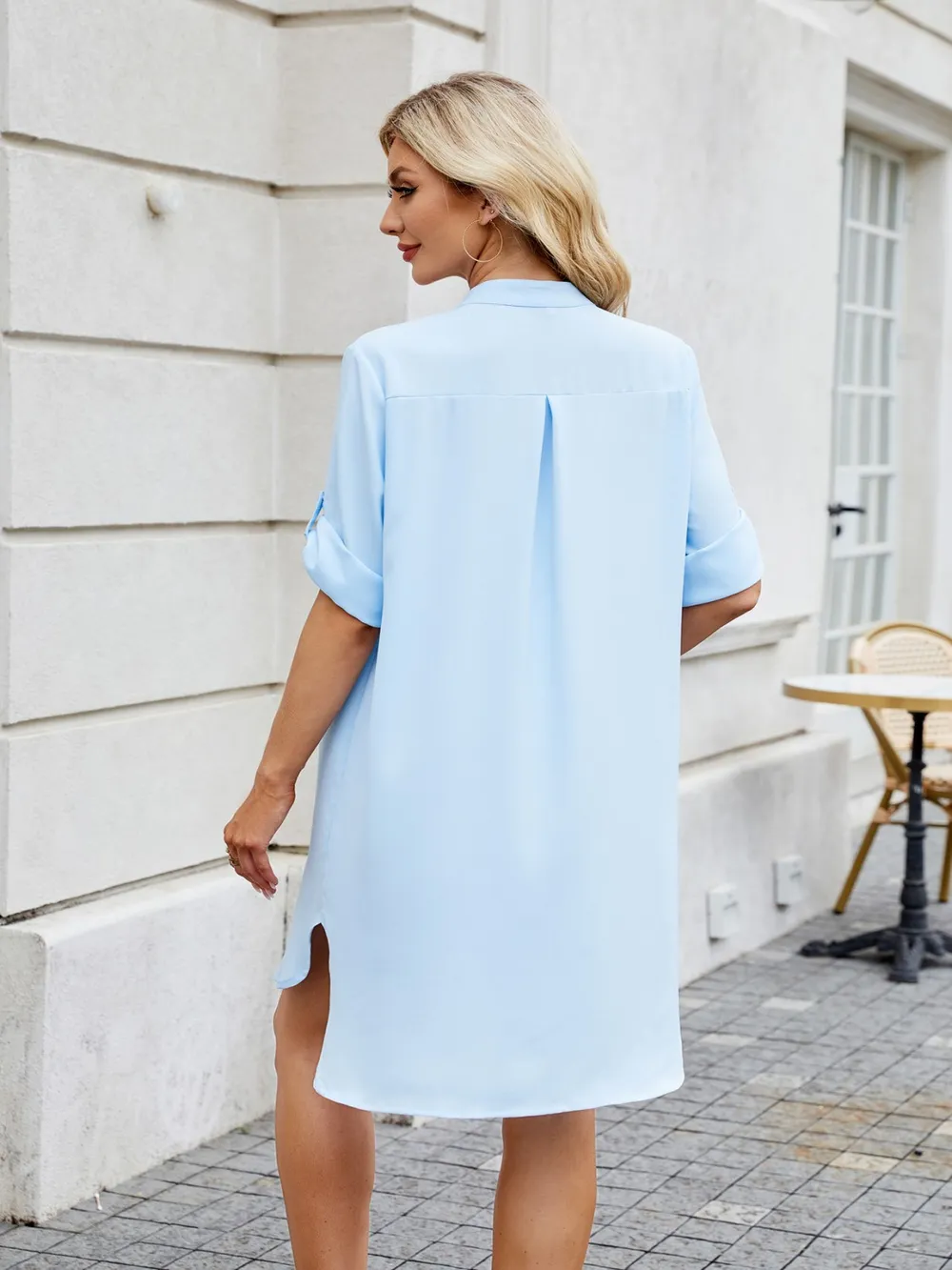 Notched Long Sleeve Mini Shirt Dress, image 6