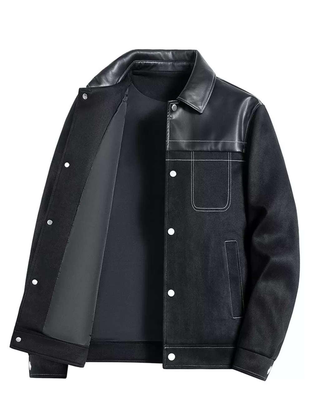 Men's Plus Size Snap Down Long Sleeve Shacket, image 3