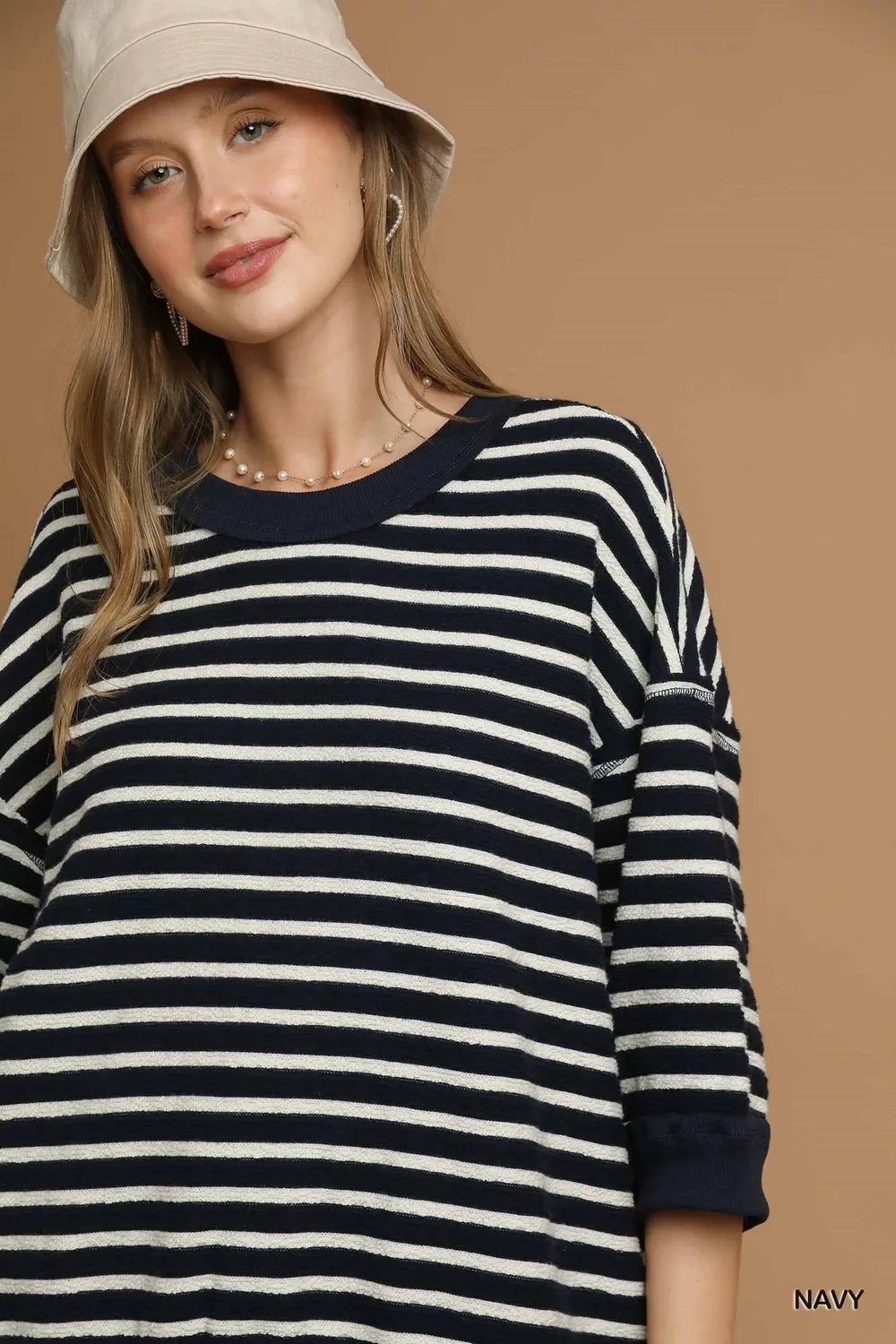 Ribbed Hem Striped Oversized Knit Top, image 5