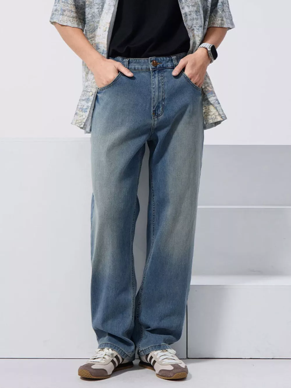 Men's Vintage Wash Loose Fit Jeans, image 8
