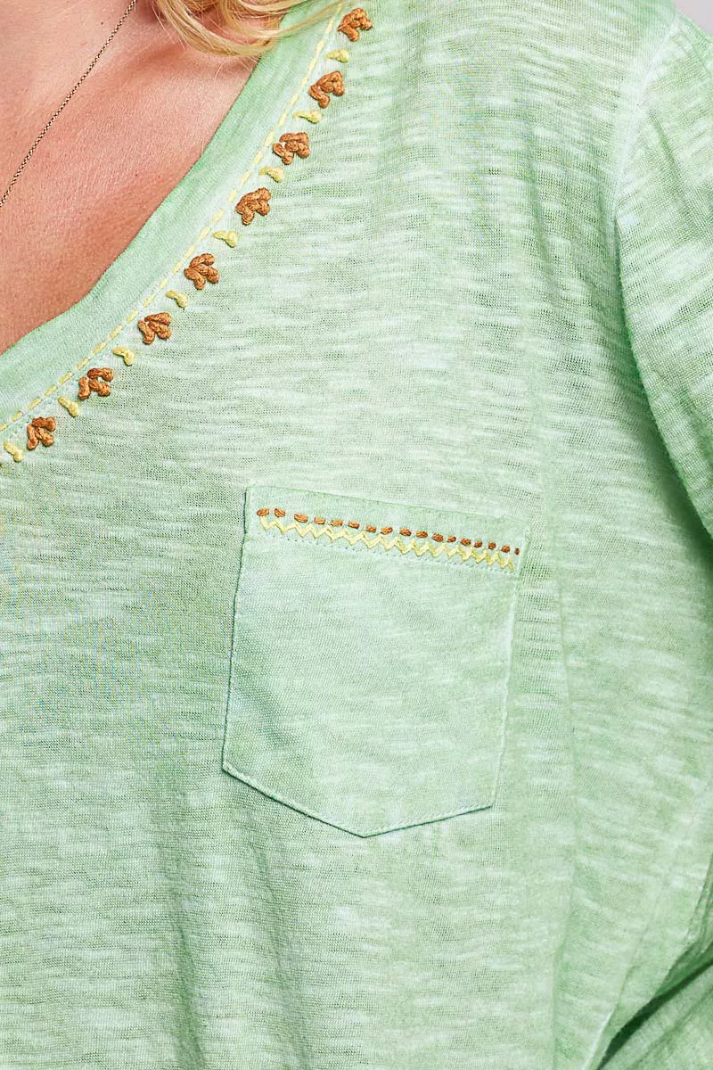 POL V-Neck Contrast Stitch Lightweight Knit Long Sleeve Top, image 6