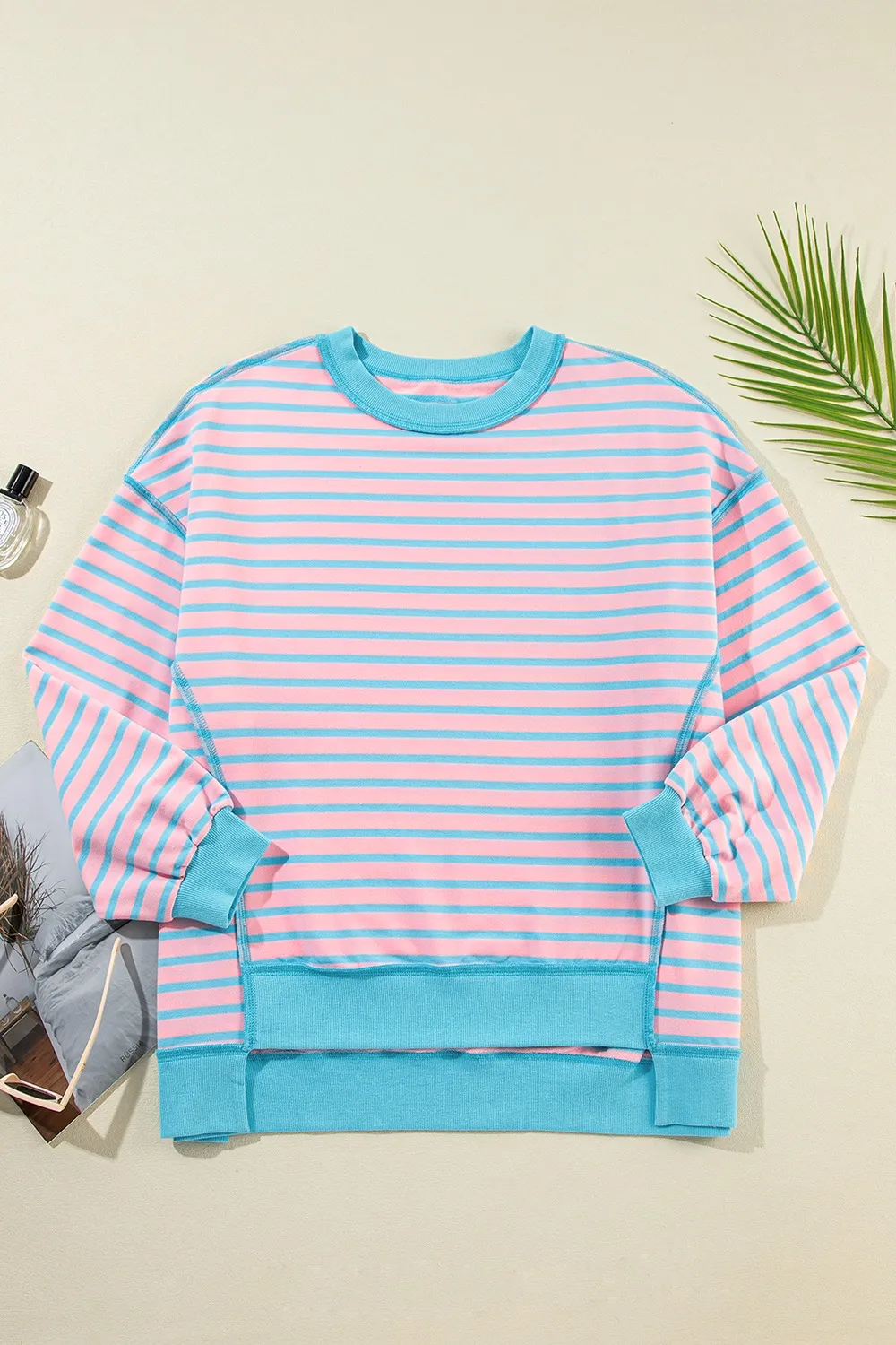 High-Low Striped Long Sleeve Sweatshirt, image 7