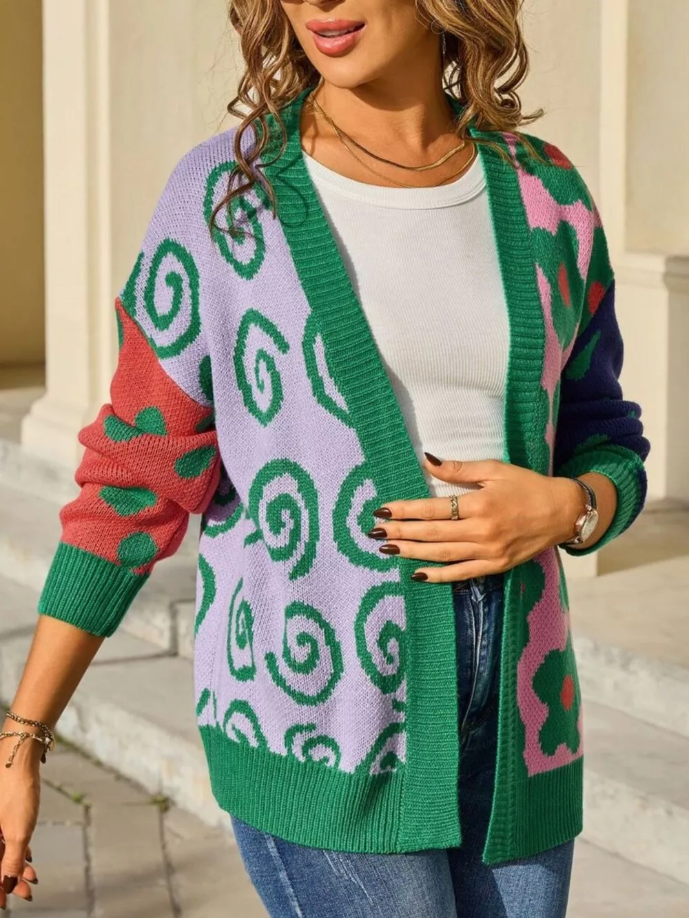 Colorful Open Front Cardigan, image 6