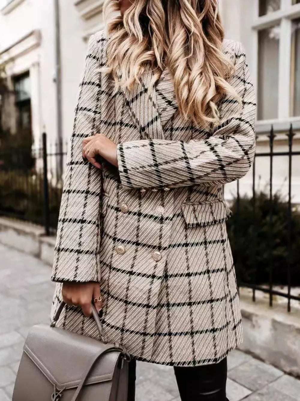 Plaid Tweed Double-Breasted Coat, image 8