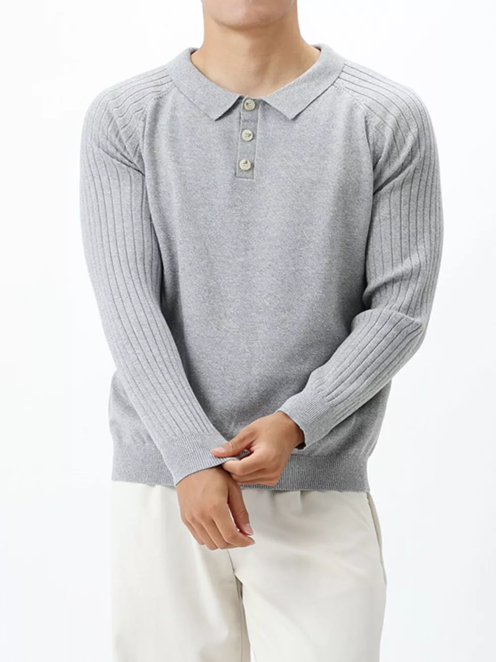 Men's Plus Size Classic Fit Ribbed Sleeve Knit Top, image 3