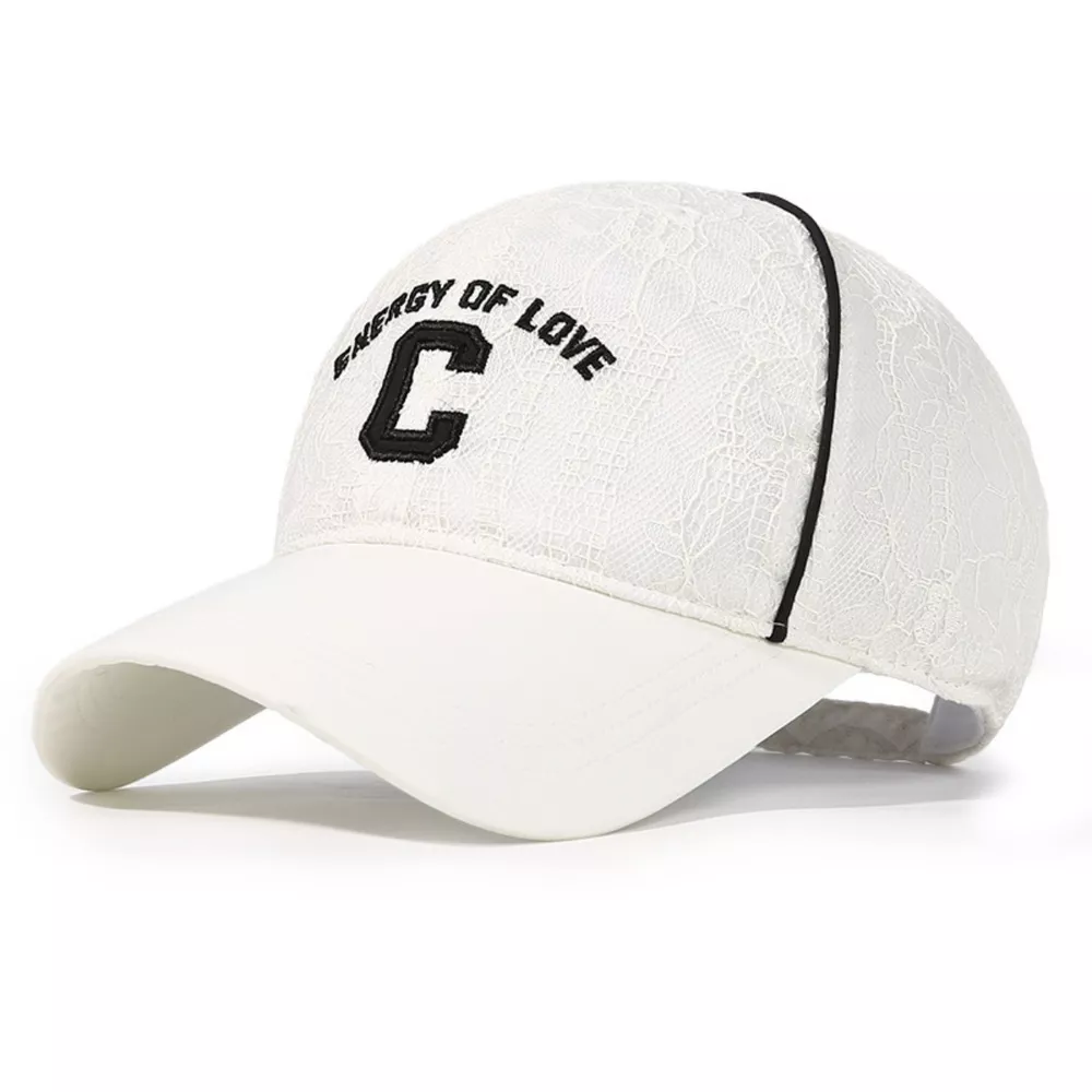 Lace Baseball Cap with Embroidered Letter