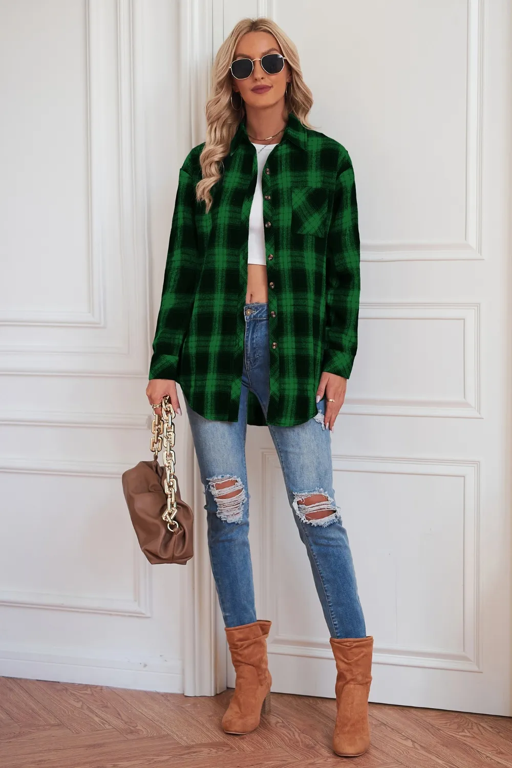 Plaid Button Up Dropped Shoulder Outerwear, image 18
