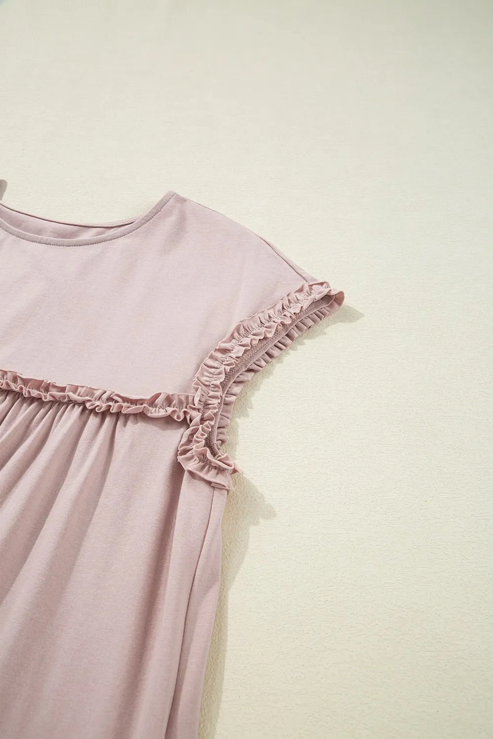 Frilled Trim Crew Neck Cap Sleeve Loose Fit Mini Dress, image 5