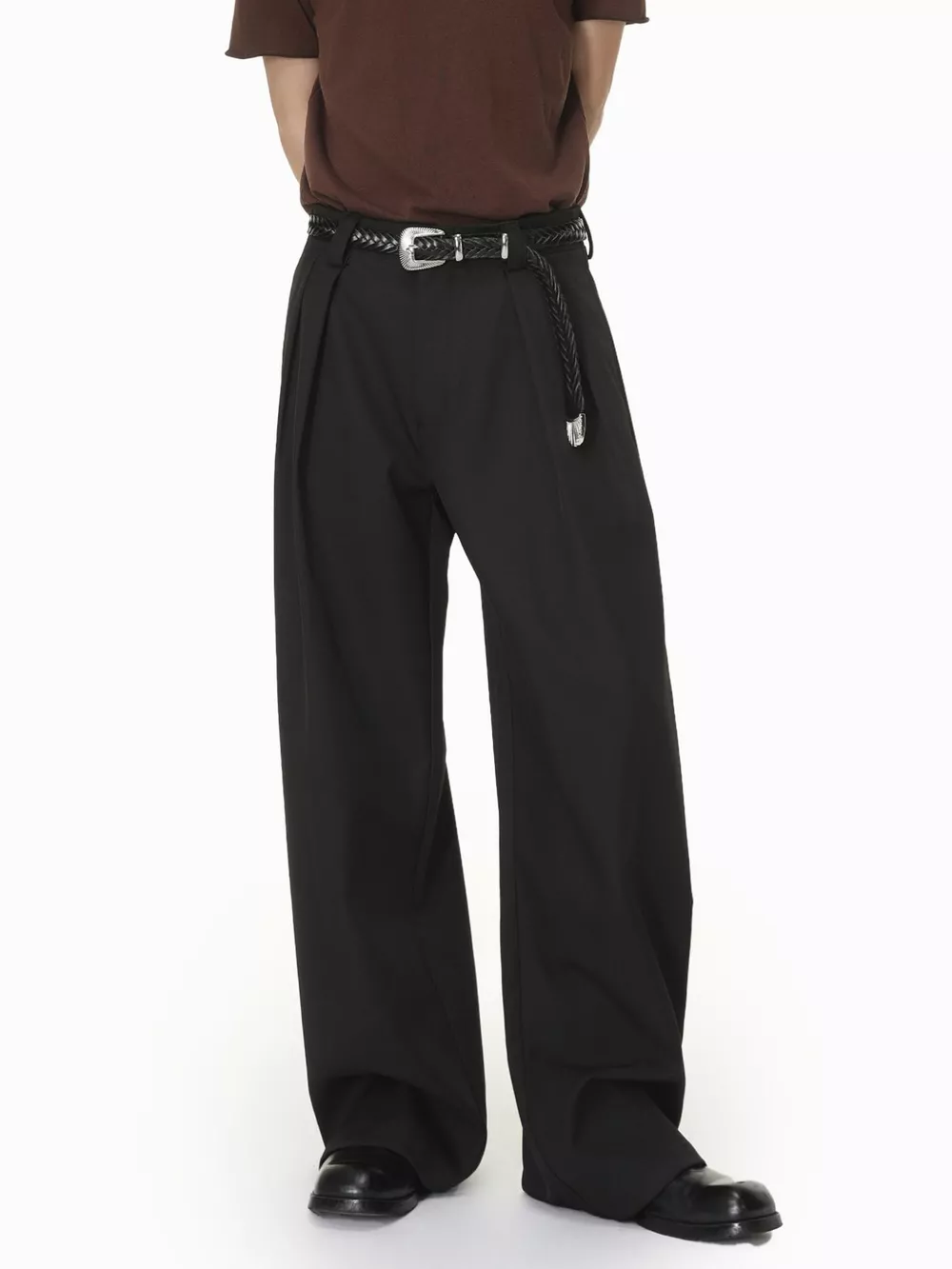 Men's High-Waisted Wide-Leg Pleated Pants