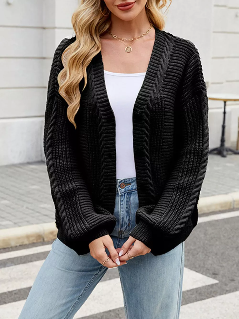 Cable Knit Button-Up Cardigan, image 9