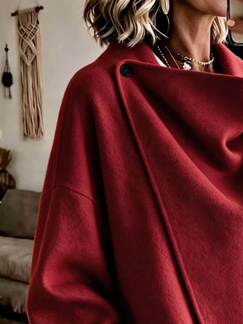 Full Size Asymmetric Button-Up Cape Outerwear Plus Size, image 12