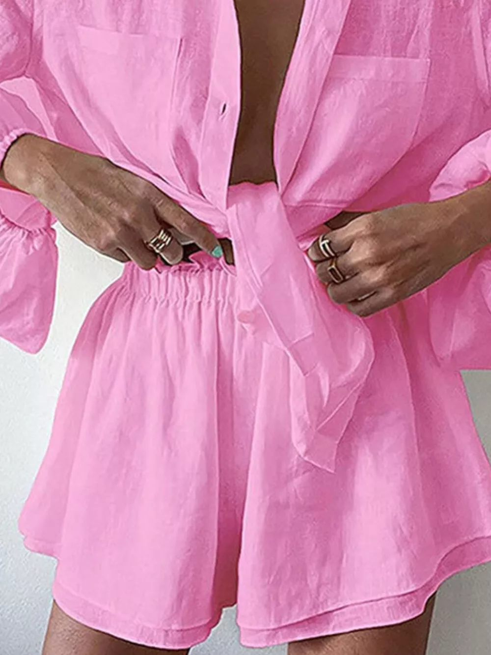 Button Up Long Sleeve Shirt and Shorts Set, image 8