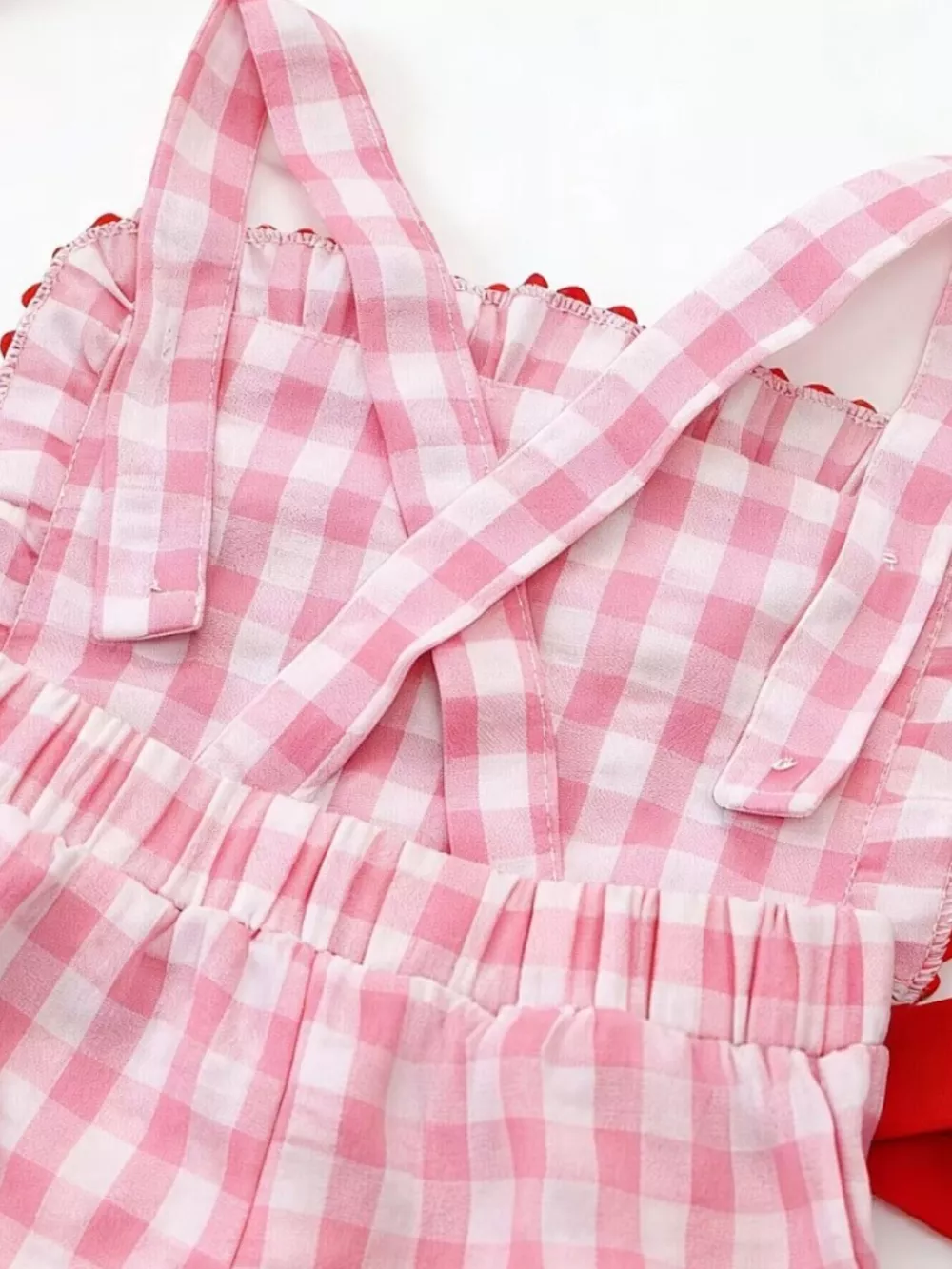 Children's Gingham Soccer Ball Embroidered Ruffle Hem Jumpsuit, image 8