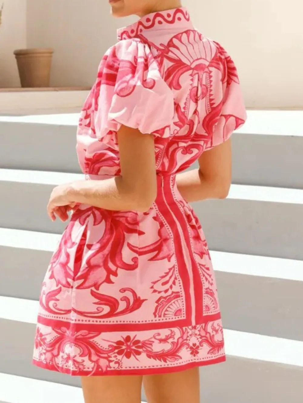 Puff Sleeve Printed Top and Zip Back Skirt Set, image 12
