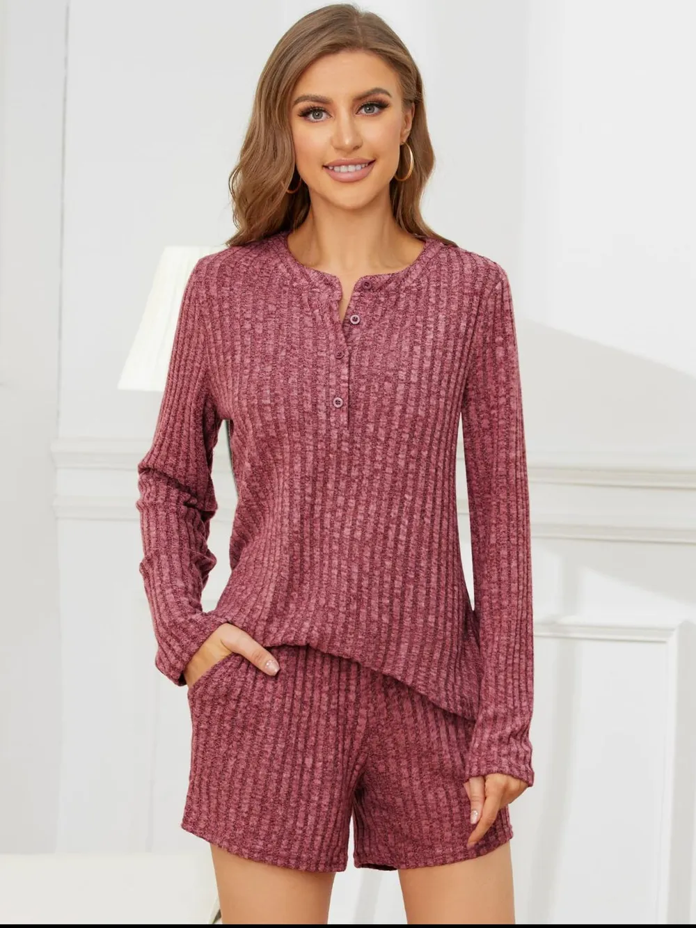 Ribbed Round Neck Top and Shorts Set, image 16