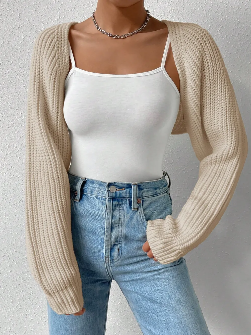 Open Front Long Sleeve Cropped Cardigan, image 9