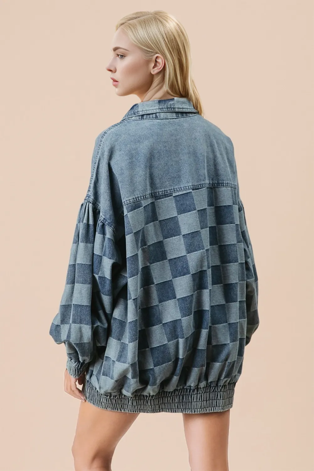 Checkered Button Up Denim Jacket, image 2