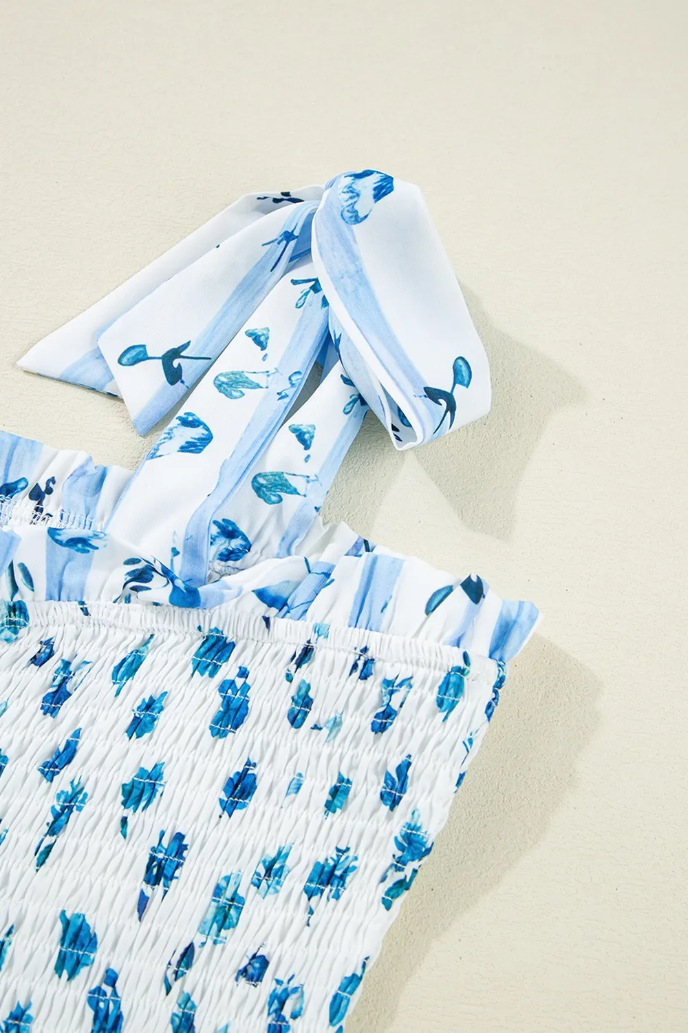 Floral Smocked Tied Straps A-Lined Tiered Dress, image 10