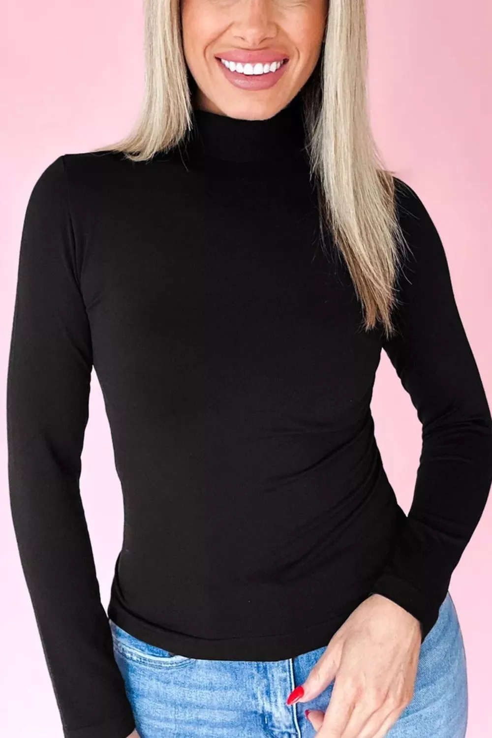 Slim Fit High Neck Long Sleeve Basic Top, image 4