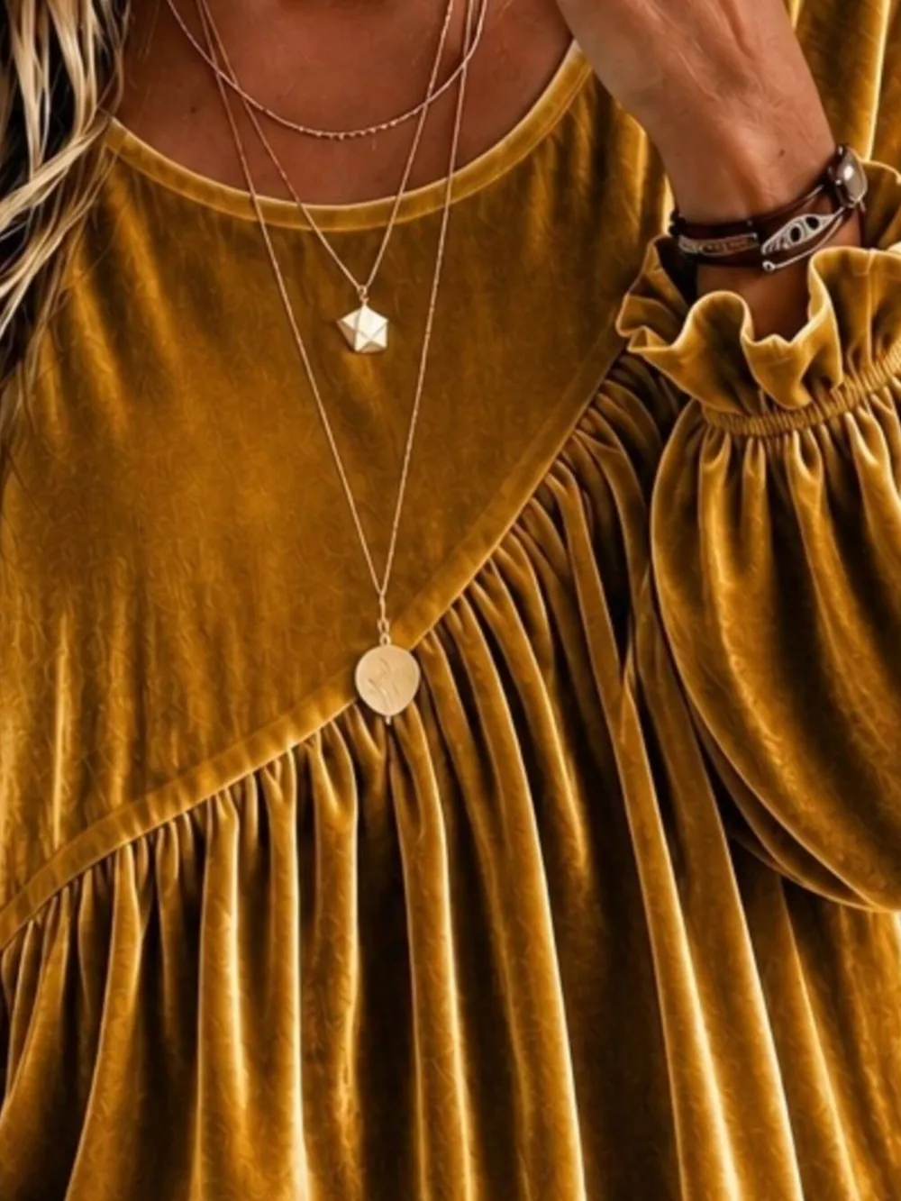 Full Size Velvet Round Neck Long Sleeve Blouse Plus Size, image 10