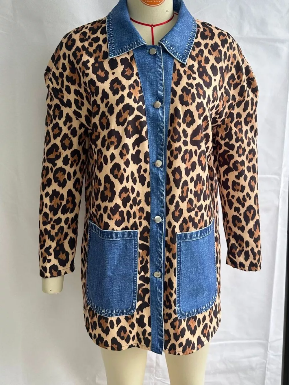Full Size Leopard Print Colorblock Jacket Plus Size, image 3