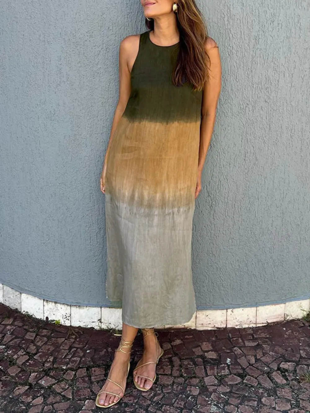 Full Size Sleeveless Gradient Tank Midi Dress Plus Size, image 15