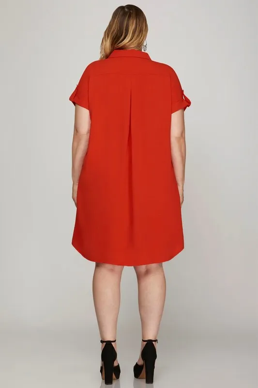 Full Size Button Down Short Sleeve Woven Shirt Dress Plus Size, image 3