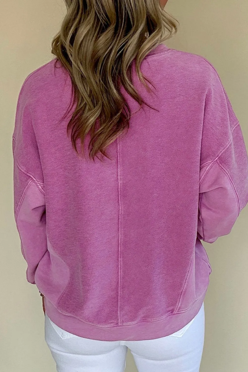 Notched Drop Shoulder Long Sleeve Sweatshirt, image 10