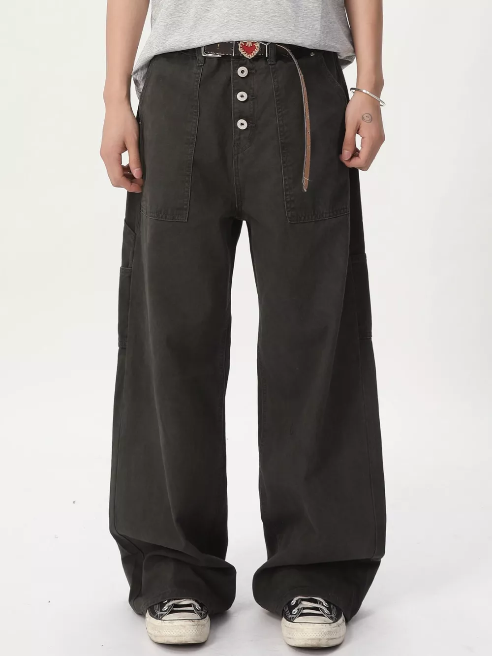 Men's Button Fly Wide Leg Cargo Pants
