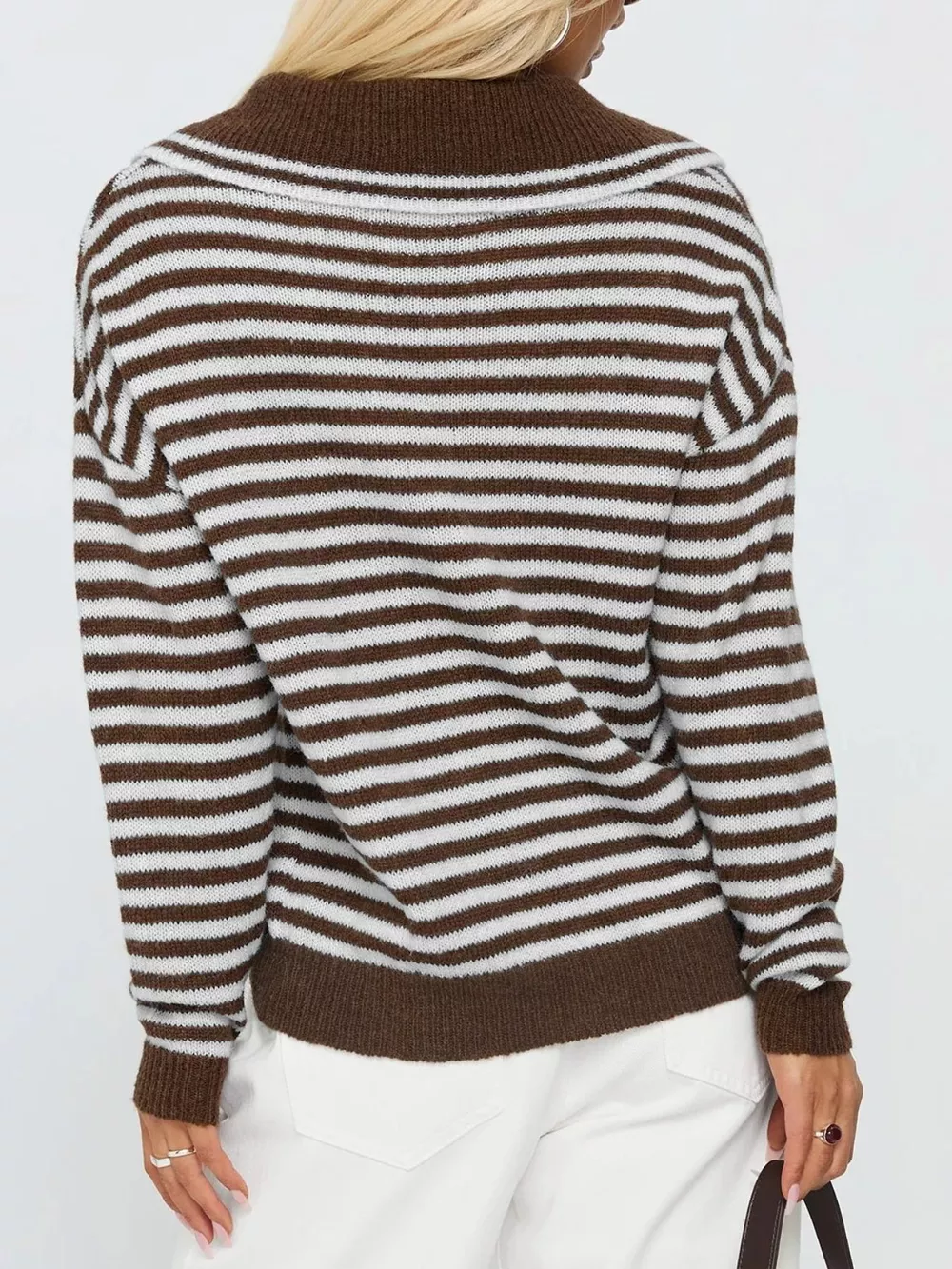 Striped Knit Dropped Shoulder Sweater, image 4