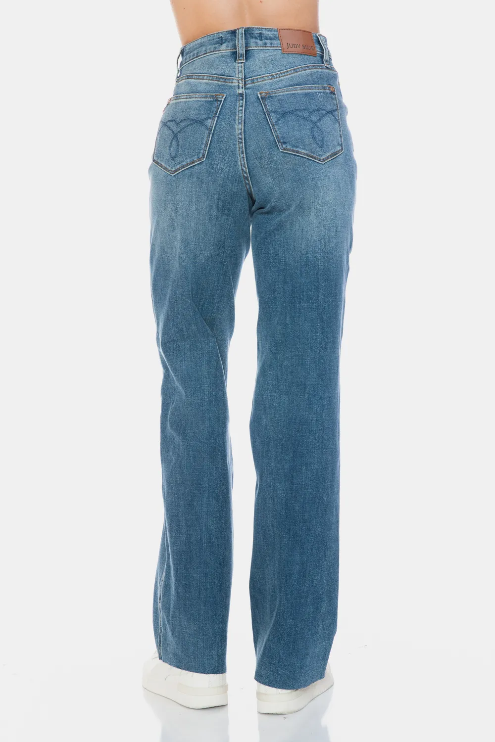 Full Size Tummy Control Cut Raw Hem Straight Jeans, image 4